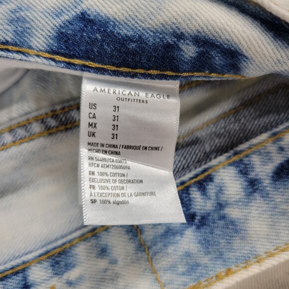 American Eagle Womens Shorts 31" Blue Denim Acid Wash Distressed Cut Off Bermuda - Picture 2 of 13